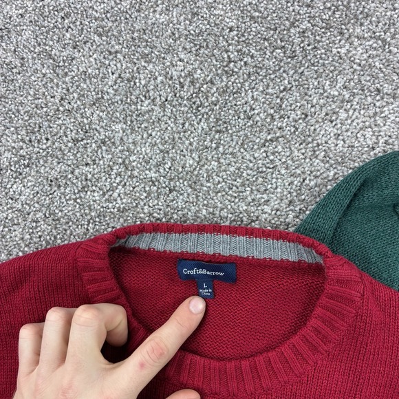 Croft & Barrow Sweater Lot of 2 Mens Large Crewneck Sweaters Red Green Cotton - Picture 2 of 5